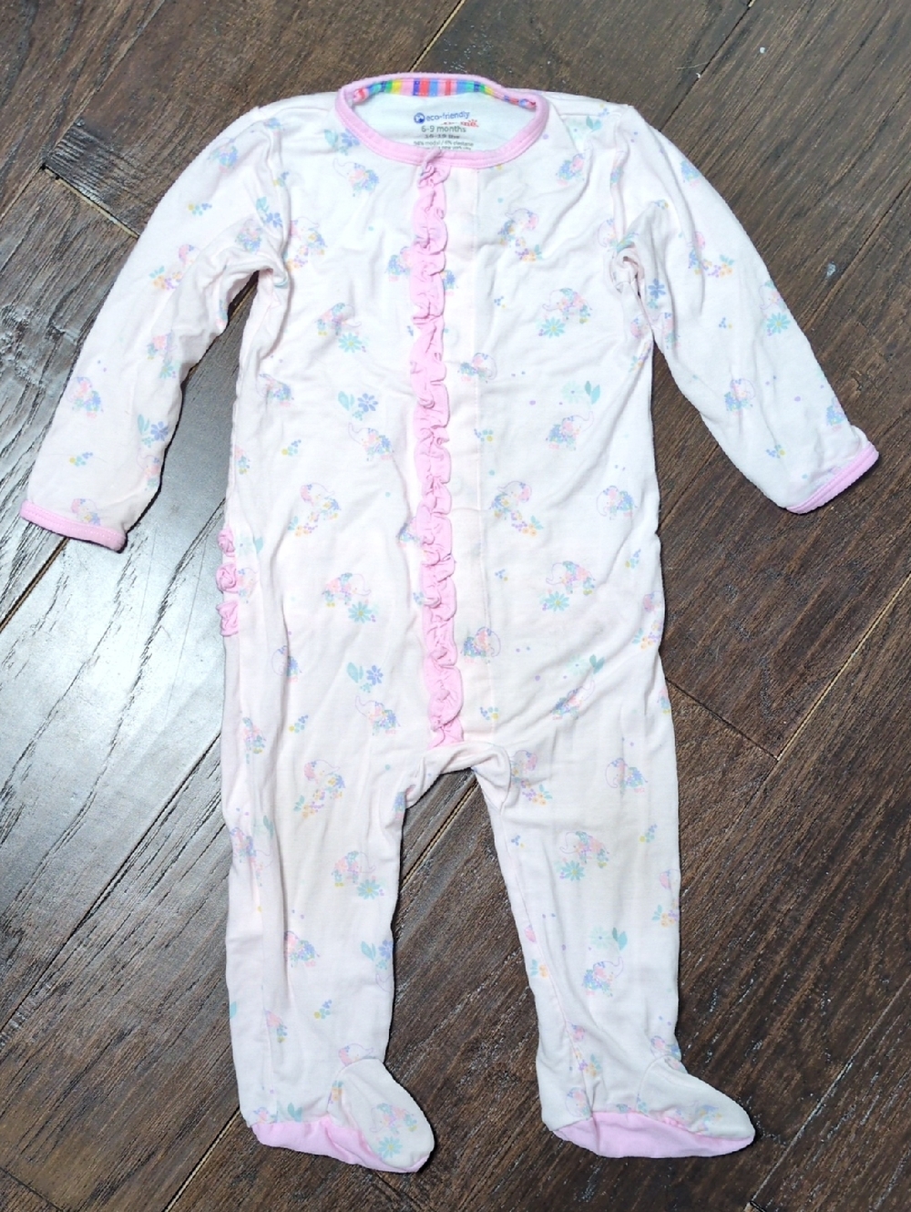 Magnetic Me pink elephant Footie Pajamas size 6-9 months